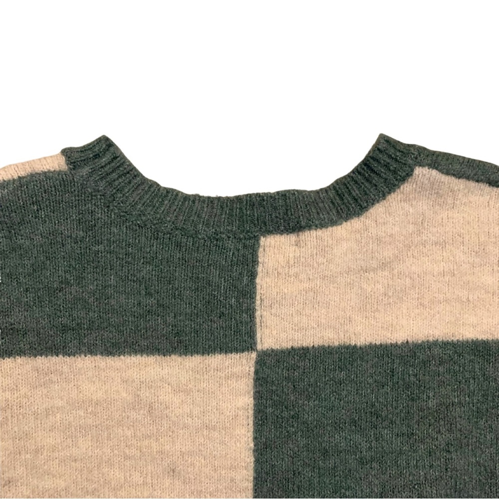 Z Supply Cream Green Colorblock Crop Crewneck Sweater Top XL Beige Twee Retro - Picture 7 of 9